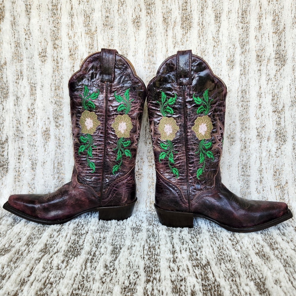NWT J.B. Dillon Distressed Leather Western Cowboy Boots Floral Women's Size 5.5B - Picture 7 of 13